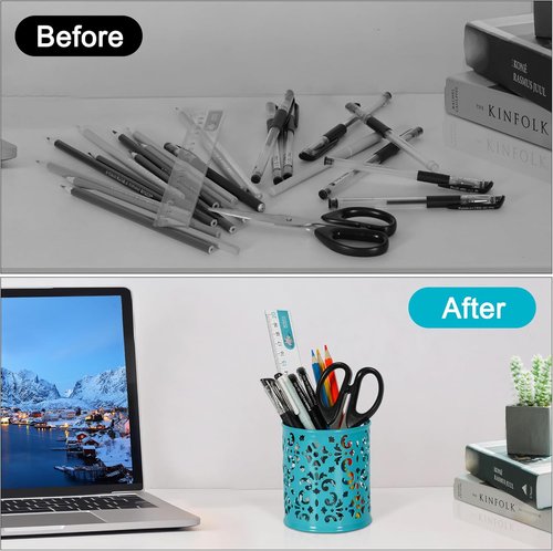 EasyPAG Pencil Holder - 2 Pack Metal Pen Organizer | Mesh Desk Cup for Home, Office, School - Blue