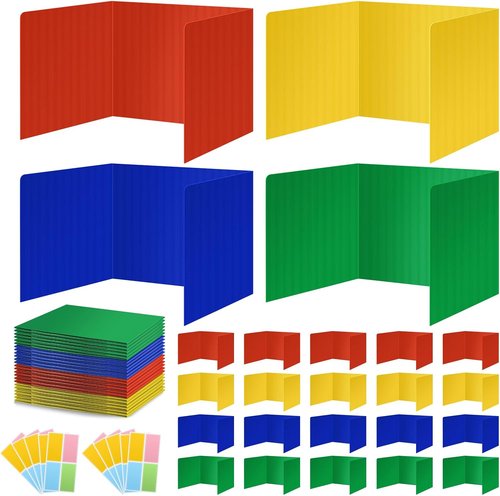 Skiennix 24-Pack Colorful Privacy Folders - Durable Erasable Plastic Dividers for Classroom Desks | Easy Clean Testing Shields with Extra Labels