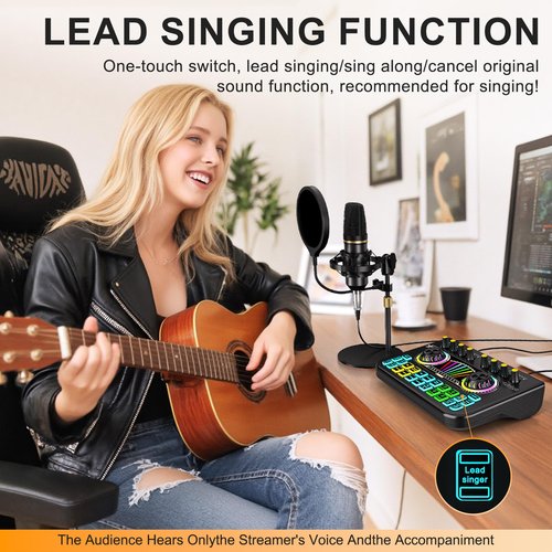 Podcast equipment bundle, with live sound card audio mixer, equipped with 3.5mm microphone, podcast microphone bundle for streaming content creation, recording, singing, and live broadcasting