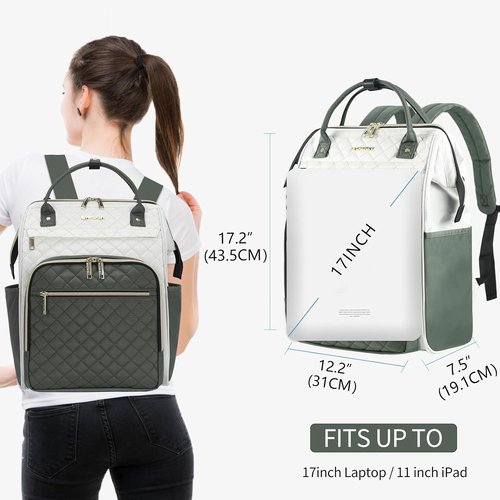 EMPSIGN 17-Inch Laptop Backpack for Women - Water-Repellent Quilted Casual Daypack | Large Capacity, Beige-Army Green