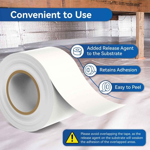PURTERIA Vapor Barrier Tape with Release Liner, 9 Mil Easy-to-Use Polyethylene Moisture Vapor Barrier Seam Tape for Crawl Space, Repairs, Underlayment, Waterproof, 3.6" x 180', 3 Rolls
