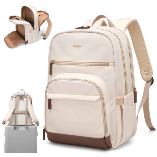 TENSTAR Laptop Backpack for Women, Computer Backpack Fit 16 Inch Notebook, Large Capacity College Backpack Bookbag Casual Daypack for Travel, Black with Beige