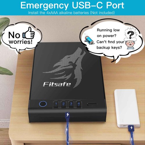 Fitsafe Biometric Gun Safe for Handguns, Quick Access with 4 Methods: Fingerprint, Digital Keypad, Key, and App，Ideal for Nightstand and Home Security