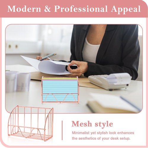 2 PCS Index Card Display Stand 3x5 Inch Business Card Stand Gold Metal Index Card Holder Greeting Cards Holders Capacity 200 Sheets Business Cards Organizer Desk Table Home Office (Rose Gold)