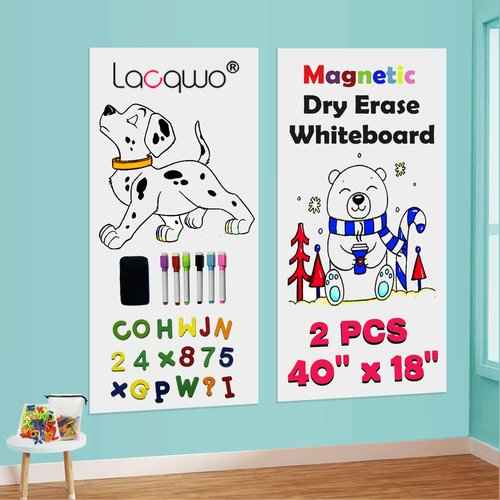 2 Pcs Magnetic Dry Erase White Board Contact Paper for Wall 40"x 18" Adhesive Whiteboard Sticker Roll with 53 Magnet Letters for Kids Peel and Stick Whiteboard Wallpaper Magnetic Pain