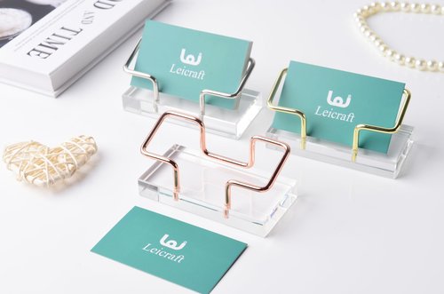 Leicraft Crystal Business Card Holder for Desk, Modern Card Organizers and Office Desk Accessories for Men and Women (Golden)