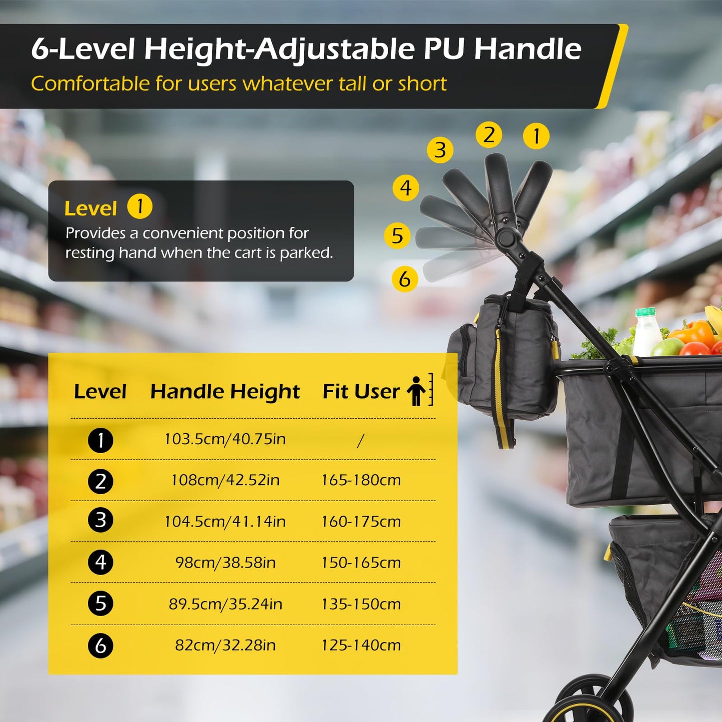 Dyna-Living Personal Folding Shopping Cart 70lbs Load-Capacity Foldable Shopping Carts for Groceries, Adjustable Handle, Lightweight Aluminum Frame Collapsible Shopping Stroller, 2-Tier