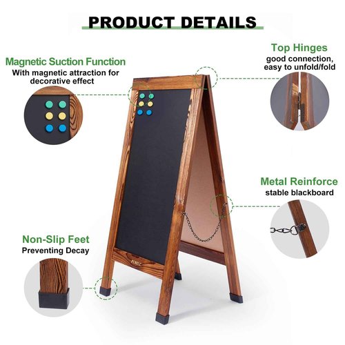 Large Sandwich A-Frame Chalkboard Sign - 40 x 20 Inches Magnetic Wooden Chalk Board for Sidewalk, Stand up Double-Sided Outdoor Easel Display for Restaurant Cafe Shop Wedding Party or Business