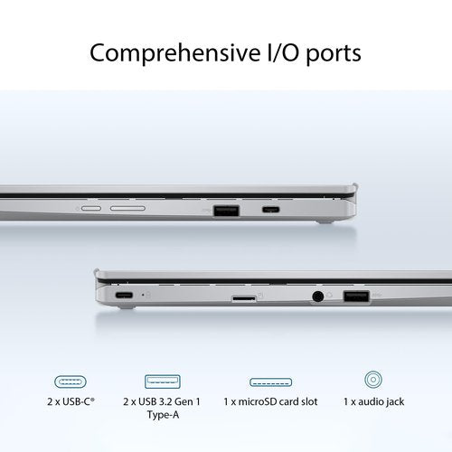 ASUS Chromebook Flip CX1 Convertible Laptop, 14" FHD NanoEdge 360-degree Touchscreen, Intel Celeron N4500 Processor, 128GB eMMC Storage, 8GB RAM, ChromeOS, Transparent Silver, CX1400FKA-AS88FT
