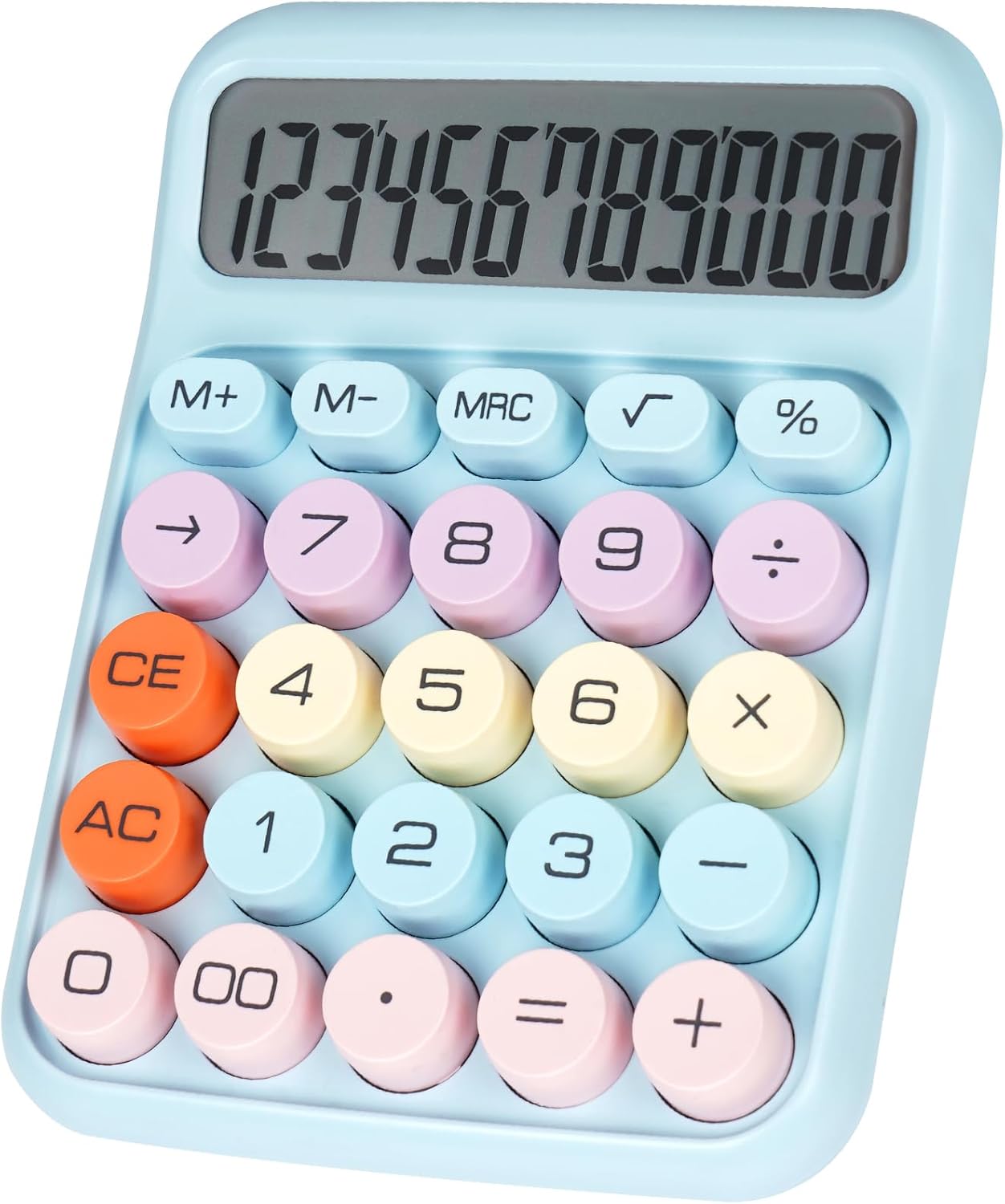 Skiennix Mechanical Switch Calculator - Large 12-Digit LCD Display | Cute Pink Design for Office & Students
