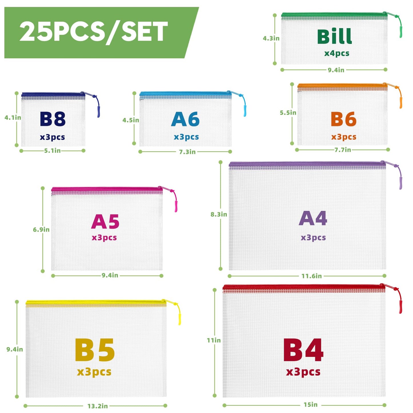 YOPCDJ 25pcs Mesh Zipper Pouch Bags for Organization,Toy Storage Bags,Clear Zipper Pouch Suitable for Travel,Classroom and Home