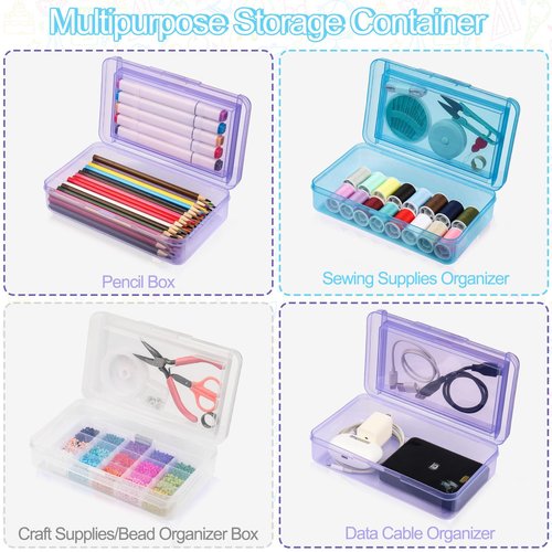 Meiikun Pencil Box, Large Capacity Pencil Boxes 2 Compartments, Hard Pencil Case with Snap-tight Lid, Plastic Storage Organizer Box for Girl Boy (Blue,Clear,Purple, 3 Pack)