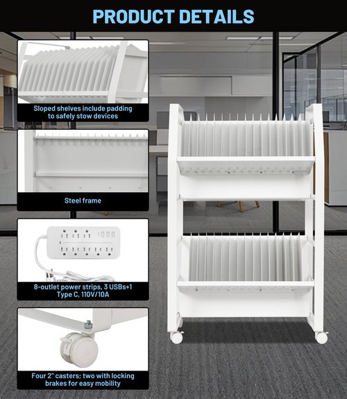 OREALLANDROL 2-Tablet 32 Device Chromebooks Open Charging Cart, Office and Classroom Mobile Charging Station for Chromebook, Tablet and Laptop (Power Strip Included)