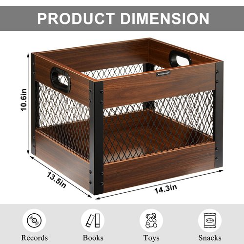 X-cosrack 2 Packs Vinyl Record Storage Crate, Wooden LP Album Shelf Cube Organizer Box