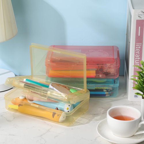 Blulu 25 Pack Double Layer Pencil Boxes Bulk, Large Capacity Plastic Pencil Cases with Snap-tight Lid Plastic Pen Storage for Stationery Office Home Donation(Multicolor)