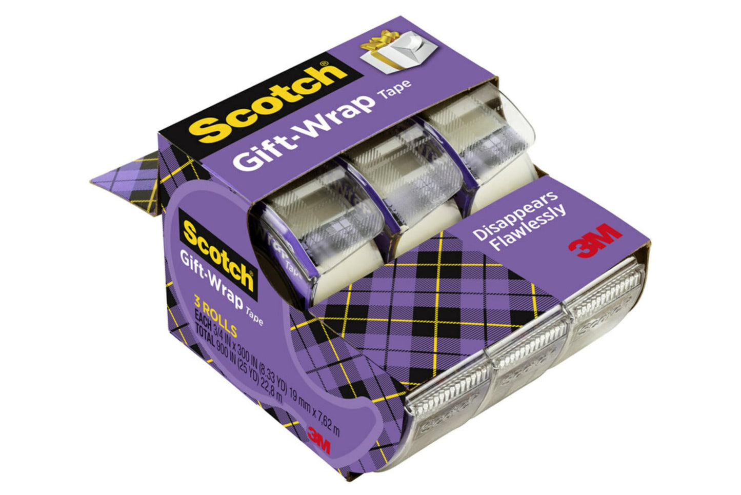 Scotch Giftwrap Tape, 3/4 in x 300 in, 3 Rolls - Satin-Finish Tape for Gift Wrapping