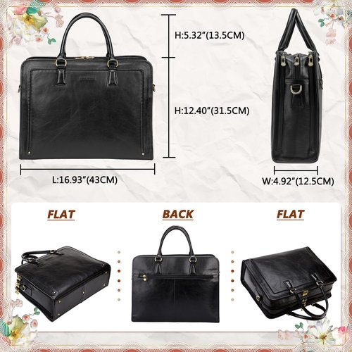 Banuce Genuine Full Grains Italian Leather Briefcase for Women Lawyer Bag 15.6 Inch Laptop Work Bag Black