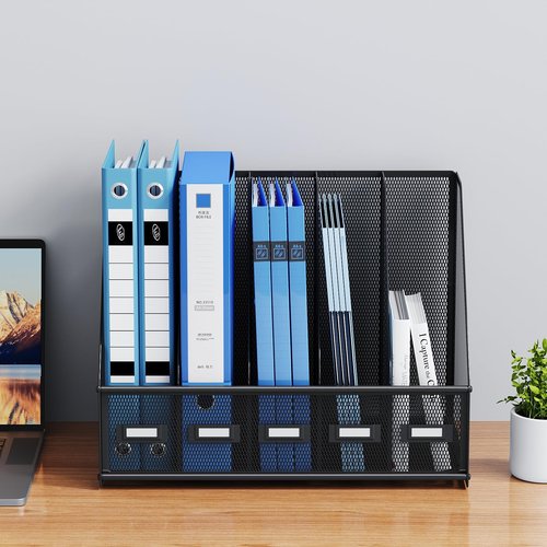 Marbrasse Desk File Organizer with 5 Vertical Compartments Mesh Magazine File Holder for Office, Home, School