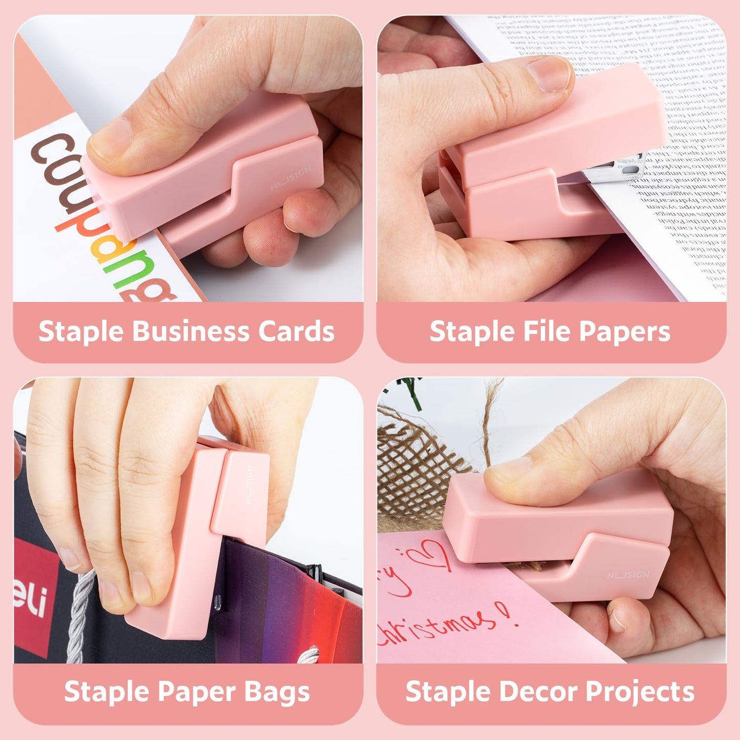 NUSIGN Mini Stapler with 830 Staples, Small Cute Desk Staplers, 25 Sheet Capacity, Pink