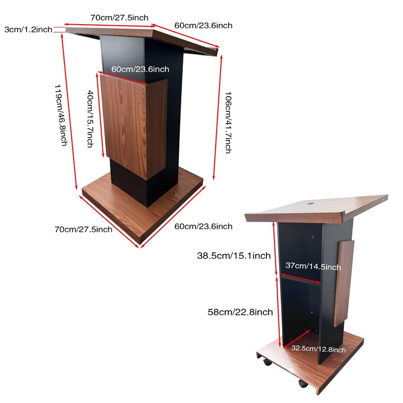 Wood Podium,Podium Stand with Wheels,15MM Particle Board,Pulpit with Storage,Mic Stand Space,Wooden Lectern for Restaurants,Churches,Seminars and Schools