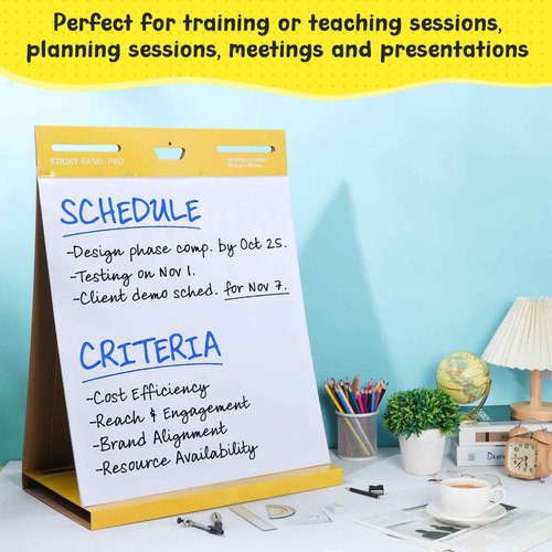 ReliThick 4 Pack Sticky Easel Pad, 20 x 23 Inches Flip Chart Paper for Teachers, White Blank Paper with Yellow Cardboard Backing, 20 Sheets Per Pad for Drawing Sketching for Office School Classroom