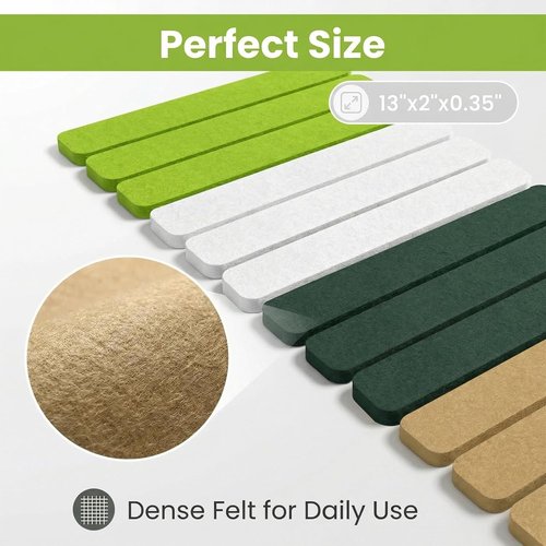 Cork Board Alternative Felt Strips by Skiennix - 12-Pack Adhesive Wall Boards with 30 Push Pins | Army Green, Dark Green, Light Camel, Longan Yellow