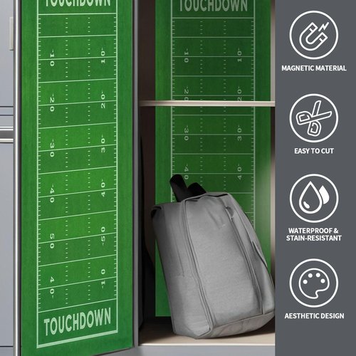 2 Pcs Locker Magnetic Wallpaper American Football Field Artificial Turf Soccer Field 12" x 36" Wall Magnetic Sticker Removable Locker Accessories Decor Easy Install for Office School