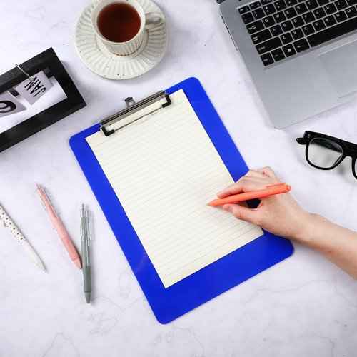 24 Pack Blue Plastic Clipboard with Flat Low Profile Clip Standard A4 Letter Size Acrylic Clipboard Bulk Classroom Back to School Supplies for Offices, School, Nurses, Students, 12.5 x 9 Inch