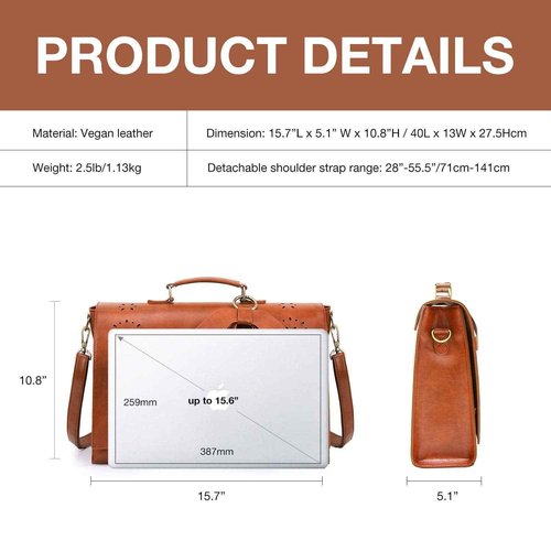ECOSUSI Women's Briefcase Vegan Leather 15.6 inch Laptop Bag for Work Computer Shoulder Satchel Bag with Detachable Bow, Brown