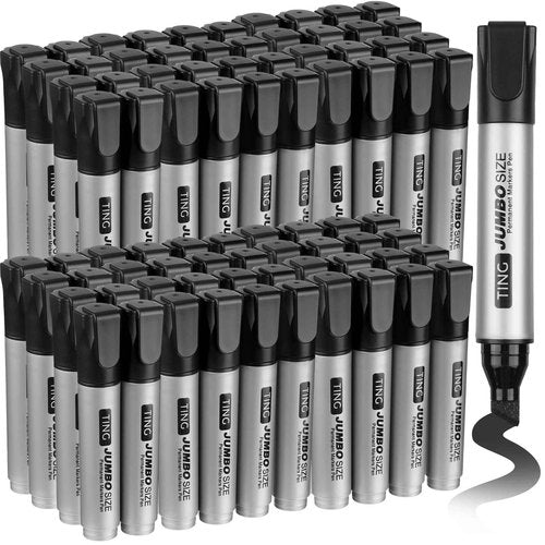 Cholemy 80 Pcs Jumbo Permanent Markers Bulk Large Permanent Chisel Tip Markers Waterproof Jumbo King Big Poster Large Paint Pens for Works on Wood Metal Stone