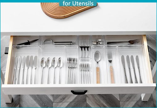 44 PCS Clear Plastic Drawer Organizers Set, 4 Size Versatile Bathroom and Vanity Organizer Trays, Cosmetic Display Cases for Makeup, Jewelries, Bedroom，Kitchen Utensils and Office