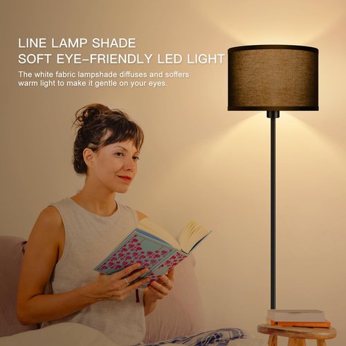 AUQUEE Floor Lamps for Living Room, Modern Standing Lamp, Black Lamp Shades, Foot Switch, Simple Pole Lamps Corner Lamp for Bedroom,Office, Living Room, Den, Bright Reading Floor Lamp(Without Bulb)