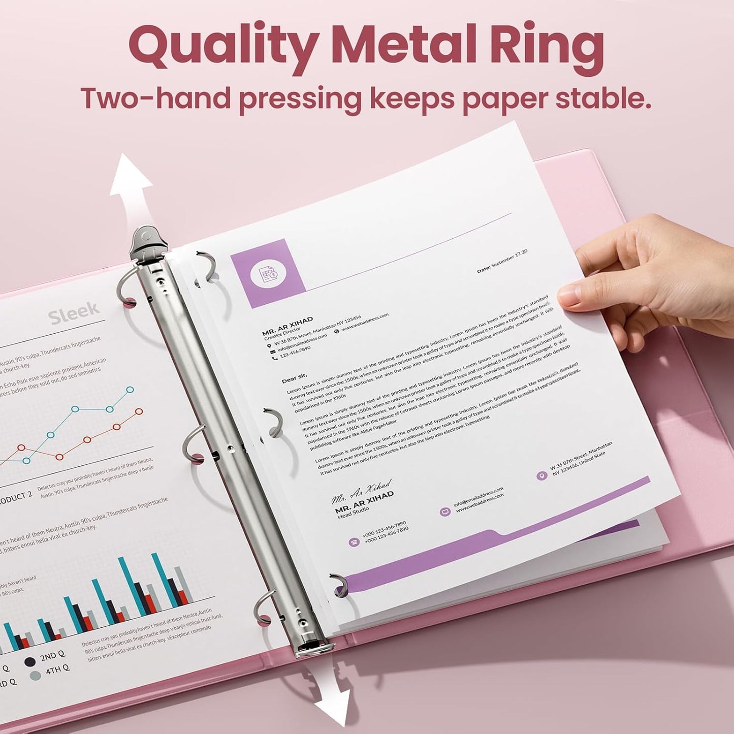 SUNEE 3 Ring Binder - PVC-Free Clear View Design | Fits 8.5x11 Inches - Pink, Perfect for School & Office