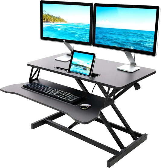 Skiennix Standing Desk Converter - Height Adjustable Sit to Stand Riser for Dual Monitors | Home Office Workstation