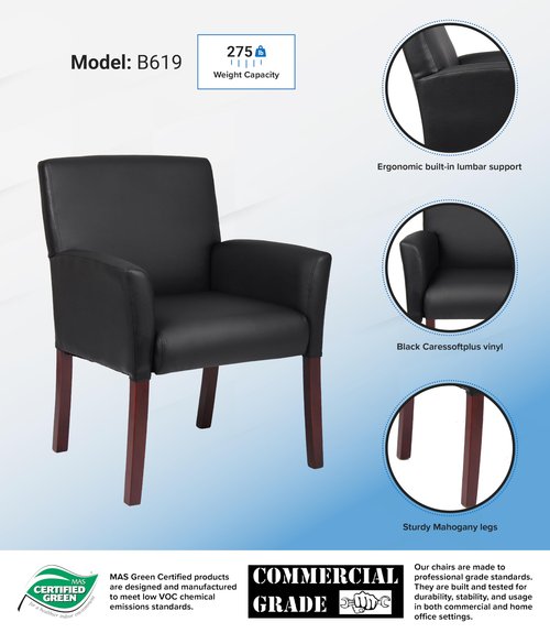 Boss Office Products Box Arm Guest Chair with Mahogany Finish in Black, 250