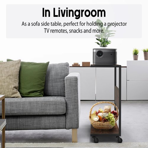 360Tronics Computer Tower Stand, 2-Tier Large ATX-Case Sotrage CPU Holder Cart Under Desk, C-Shape Tall Trolley for PC Tower, Wooden Mobile PC Standing Table with Wheels for Home/Office, Walnut