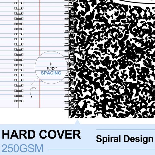Jetec 24 Pack Spiral Composition Notebooks Bulk College Ruled Black Marble Hard Cover Composition Notebook 9-3/4 x 7-1/2 Inches College Office Supplies 100 Pages