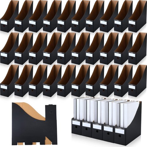 50 Pcs Cardboard Magazine Holder Magazine File Holder Magazine Storage Box Document Magazine File Organizer with 50 Pcs Labels for School Office Home Supplies (Black)