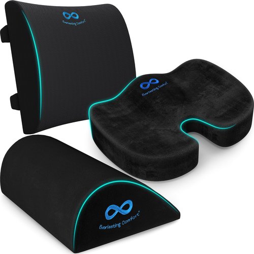 Everlasting Comfort Seat Cushion, Lumbar Cushion, Foot Rest - Perfect for Desk, Office, Gaming Chairs - Non-Slip - All Day Comfort - Enhance Posture & Relieve Back Pain