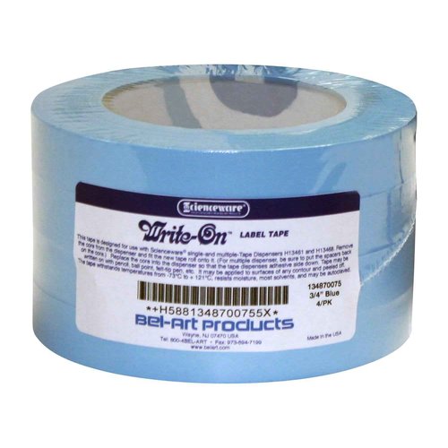 SP Bel-Art Write-On Blue Label Tape; 40yd Length, ³/₄ in. Width, 3 in. Core (Pack of 4) (F13487-0075)
