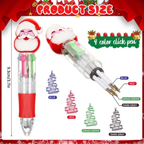 Kosiz 150 Pcs Christmas Fun Pen Bulk Mini Multicolor 4 in 1 Ballpoint Cute Retractable Pens for Winter Holiday Birthdays Parties Prizes Office Writing Supplies Goodie Bag Stuffers