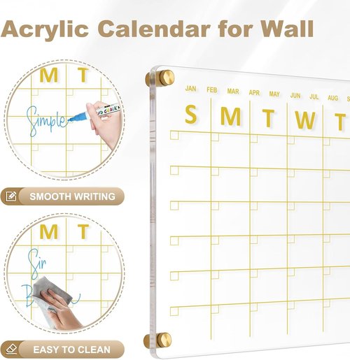 Large Acrylic Calendar - 24" X 16" Clear Wall Planner | Frameless Wet & Dry Erase Monthly Organizer