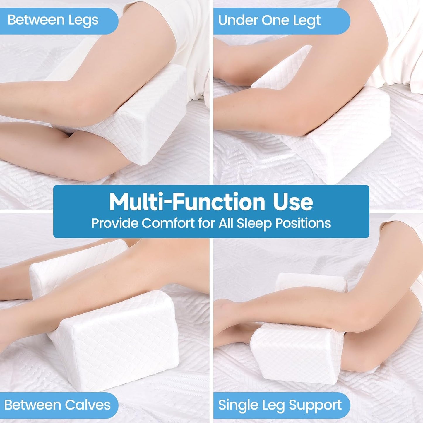 TranquilRelax Knee Pillow - Comfortable Memory Foam for Side Sleepers | Alleviates Hip, Back & Sciatica Pain (White)