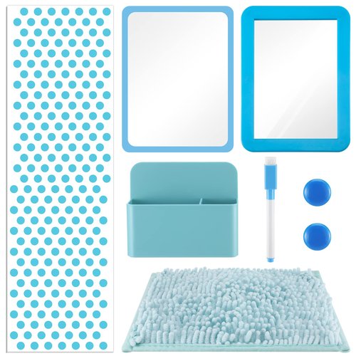 Chunful Locker Accessories Kit Magnetic Wallpaper Square Rug Magnetic Mirror Whiteboard with Dry Erase Marker Preppy Locker Organizer Supplies for Girls Back to School Essentials(Blue)