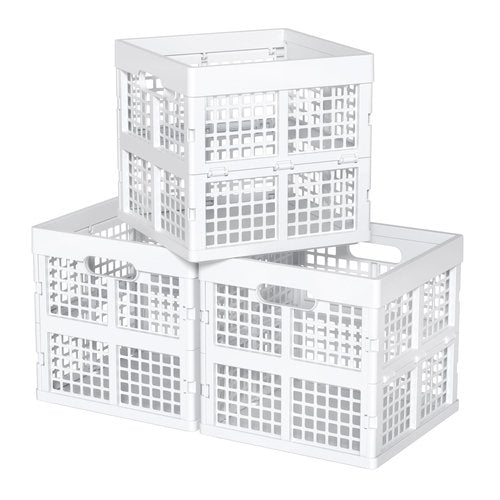 Wakikini White Square Milk Crate, 18 L Plastic Stackable Utility Crate, 3 Pack