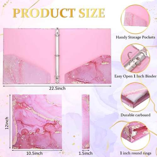 6 Pcs Marble 3 Ring Binders 10.5 x 12 Inch Cute Decorative Aesthetic Hardcover Round Ring Binders for Loose Leaf Paper Letter Size Paper School Office Supplies