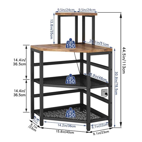 METYERRY Corner Printer Stand Table, with Power Outlet and USB Charging & LED Lights, for Home Printer Stands, Storage Shelf, Computer Tower/CPU Stand Holder for Home Office, Rustic Brown