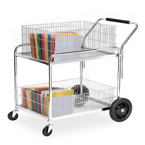 File Cart with Wheels. Heavy-Duty Steel Mail Cart, for Home Office, Laundry, Grocery, Shopping, Restaurant, 23.9" D x 33.46" W x 38" H