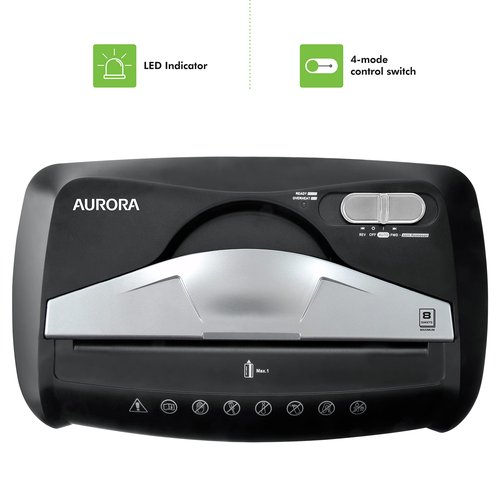 Aurora High Security Paper and Credit Card Shredder with 3.7-Gallon Wastebasket, 8-Sheet Cross-Cut with Basket