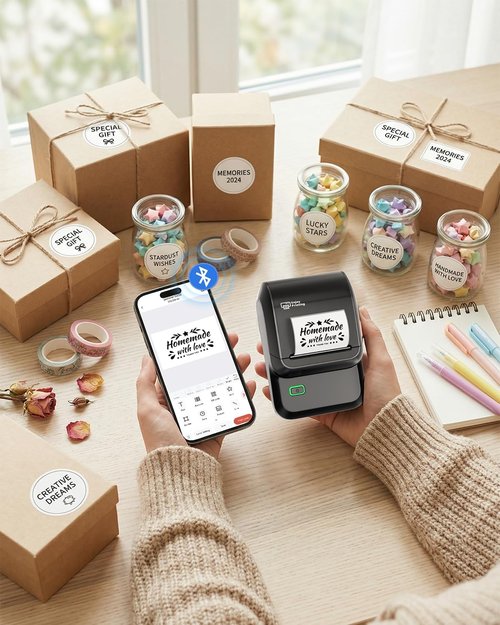 Ponek Label Maker Machine - Versatile Address & Barcode Printer with 4000 Icons | Ideal for Home, Office & School